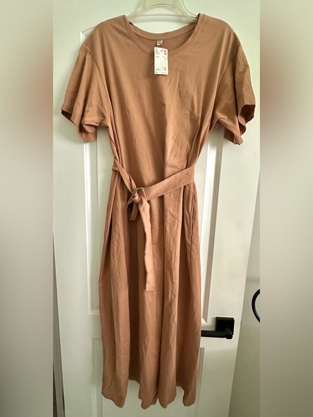 Uniqlo Camel-Tone Short Sleeve Belted Midi Dress